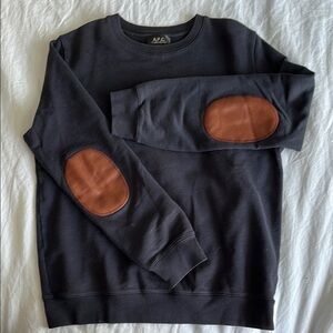 A.P.C. Men's Black Sweater with Brown Elbow Patches